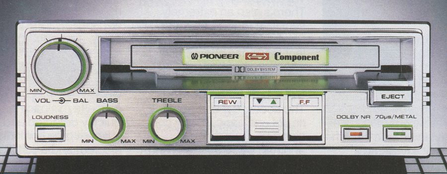 Vintage Pioneer Component cassette deck with volume, balance, bass, treble controls, and Dolby NR system.