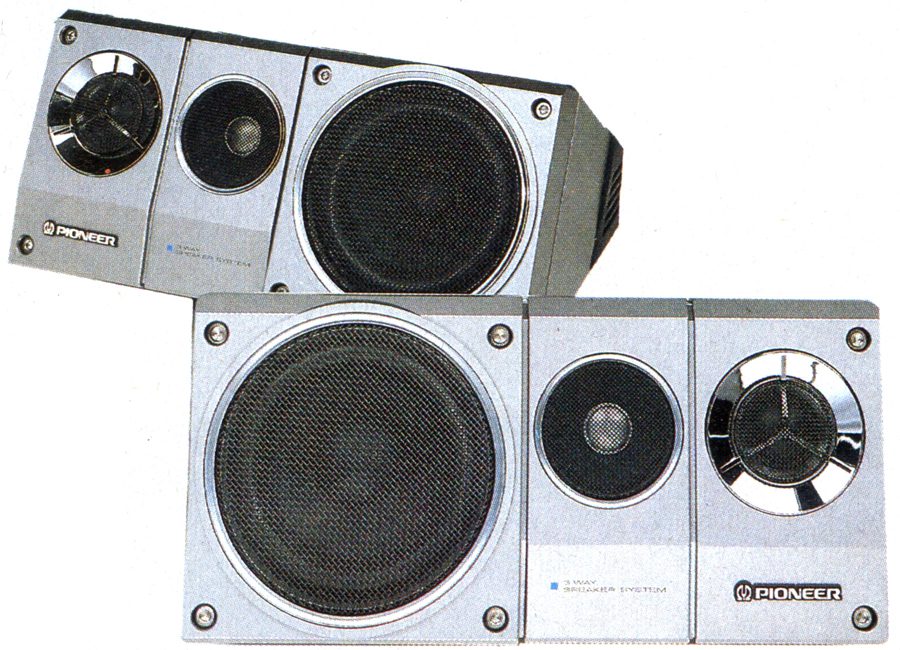 Vintage Pioneer 3-Way Speaker System, Model TS-X7, in silver, featuring a large woofer and tweeter.