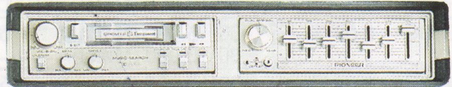 Vintage Pioneer stereo system featuring cassette deck, equalizer, and audio controls. Retro car audio equipment.