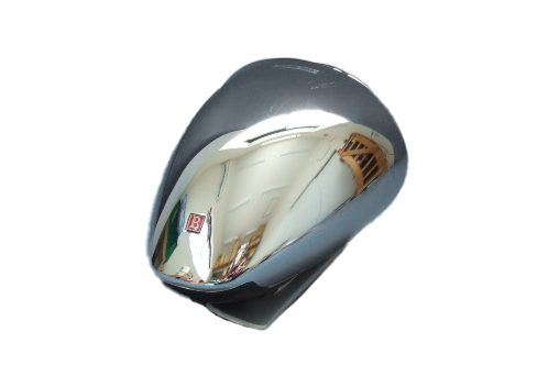 Sleek chrome right door mirror cover for Nissan, brand logo in red, reflective. Text reads ブロードウェイ (Broadway).