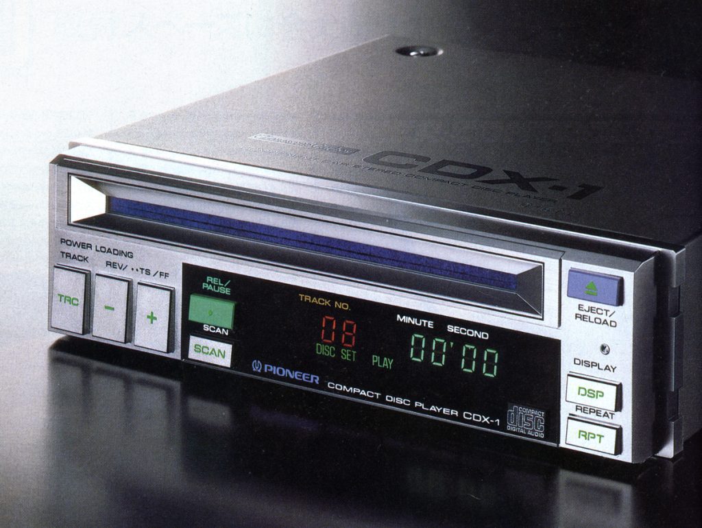 Vintage Pioneer CDX-1 Compact Disc Player with digital display, advanced controls, and power loading feature.