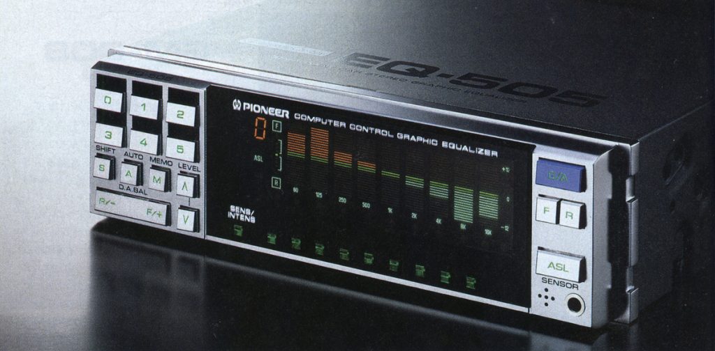 Pioneer EQ-505 computer control graphic equalizer with digital display and control buttons for audio customization.