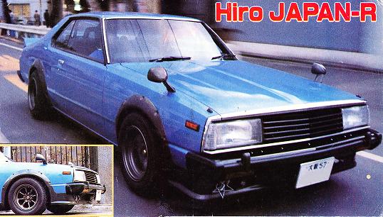 Vintage blue sports car from Hiro Japan-R on a city road, featuring side mirrors and a close-up of the left front wheel.