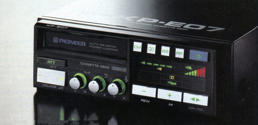 Vintage Pioneer KP-E07 car cassette deck with auto-reverse functionality and advanced audio controls.