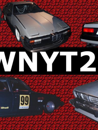 Showcase of classic and modified cars with 'PNWNYT2024' text on a patterned red background.
