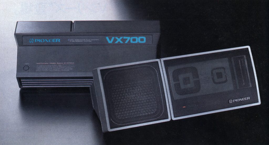 Pioneer VX700 speakers with Motional Feedback System and 5 Mini Honeycomb Flat Woofers, offering superior sound quality.